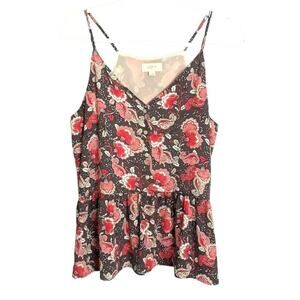 LOFT Floral Tank Top Blouse, EUC! Ruffle Flirty Gray Pink SIZE MEDIUM
